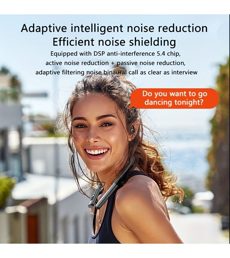 Orange Wireless Neckband Headphones BT 5.4 50Hr LED Display TF Card Mic - Image 4