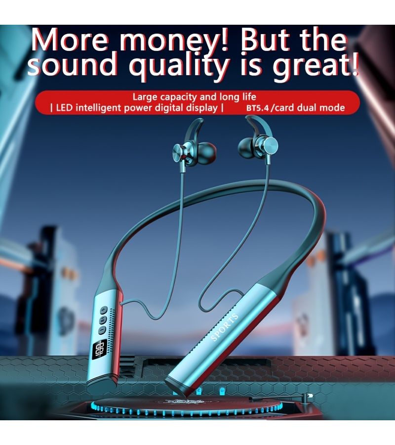 Orange Wireless Neckband Headphones BT 5.4 50Hr LED Display TF Card Mic - Image 1