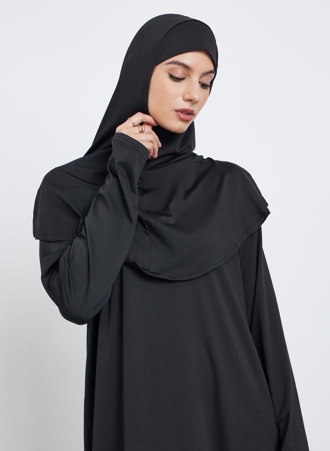 Take Two Black Solid Abaya with Hijab - Image 3