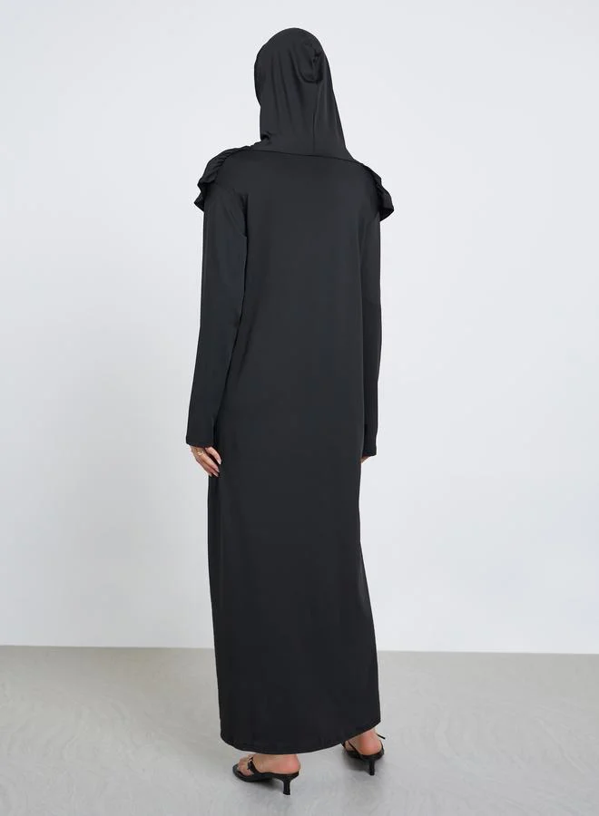 تايك تو عباية سوداء سادة مع حجاب