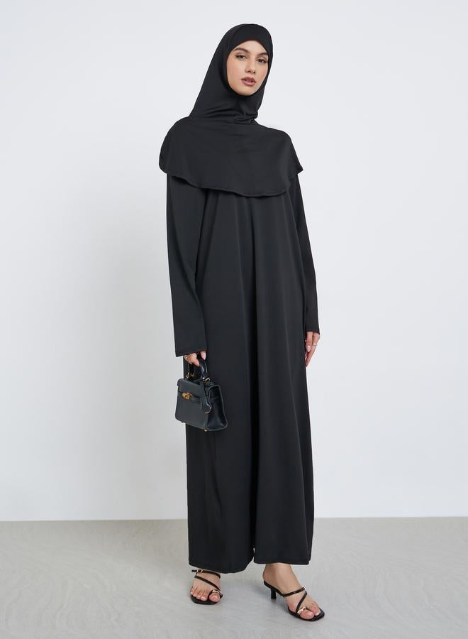 Take Two Black Solid Abaya with Hijab - Image 1