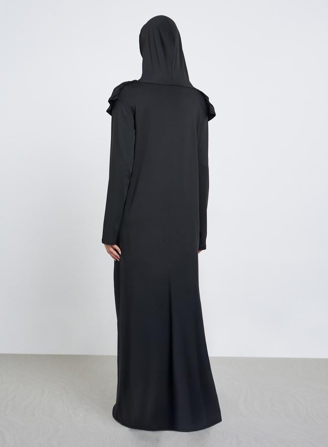 Take Two Black Solid Abaya with Hijab - Image 3