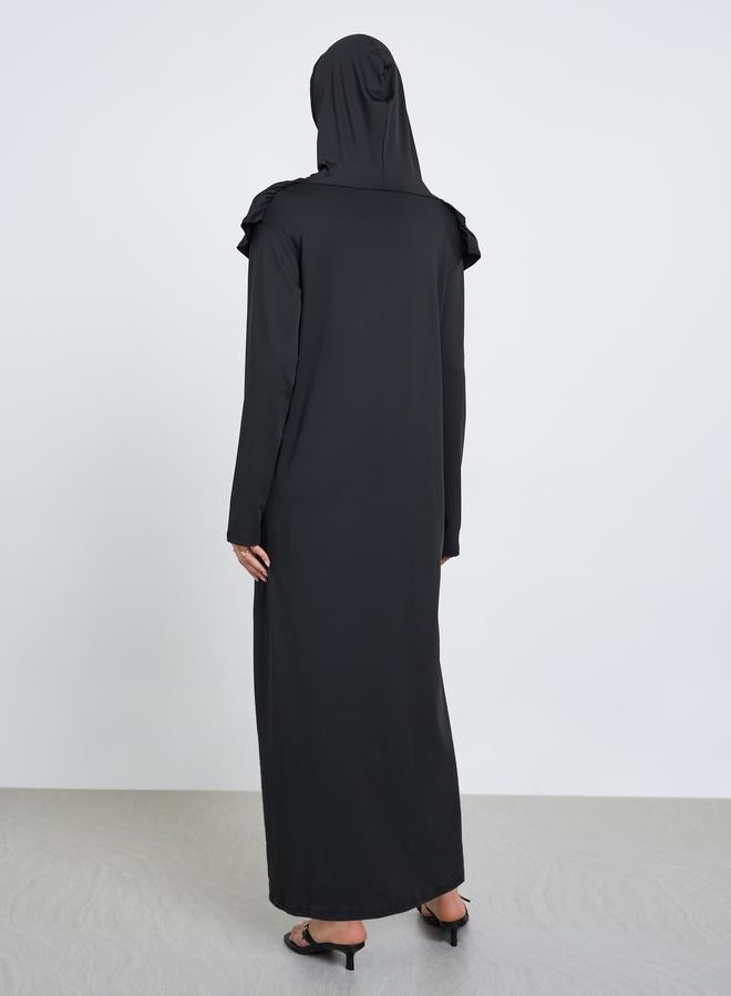 Take Two Black Solid Abaya with Hijab - Image 4