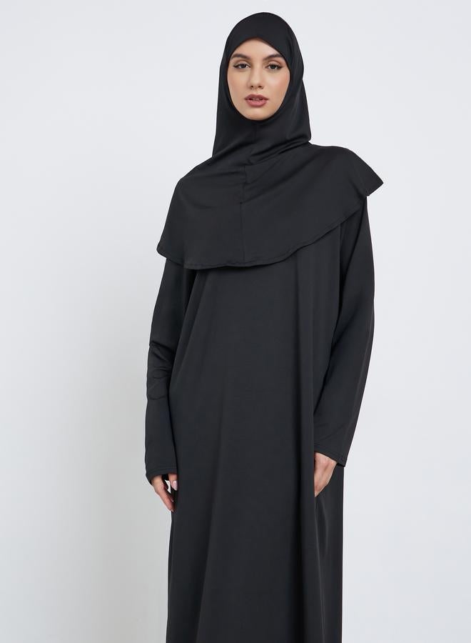 Take Two Black Solid Abaya with Hijab - Image 2