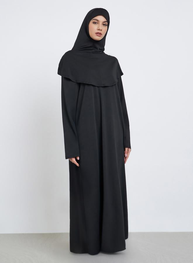 Take Two Black Solid Abaya with Hijab - Image 1