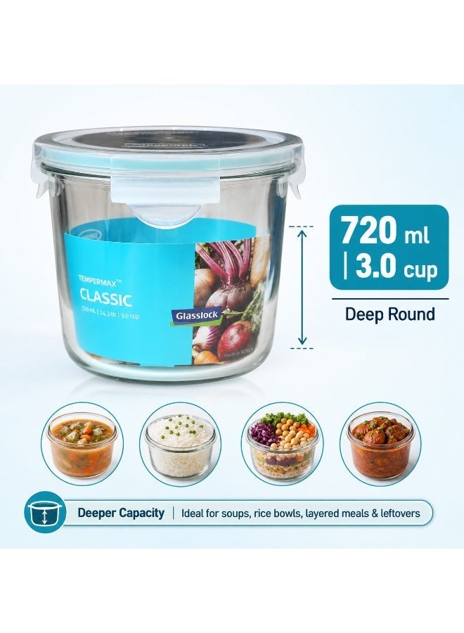 Glasslock MCCD-072 Glass Container 720ml Round Food Storage Container Airtight BPA Free Microwave Safe - Image 3