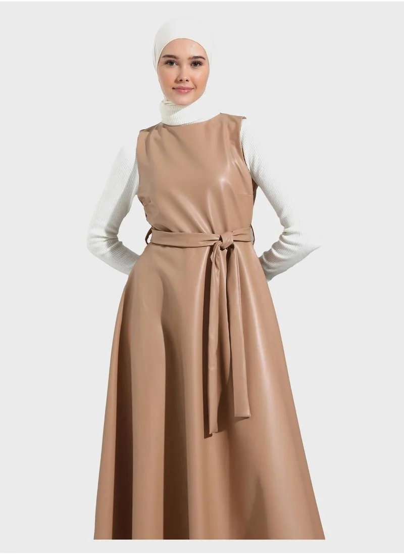 Benin by modanisa Faux Leather Dress