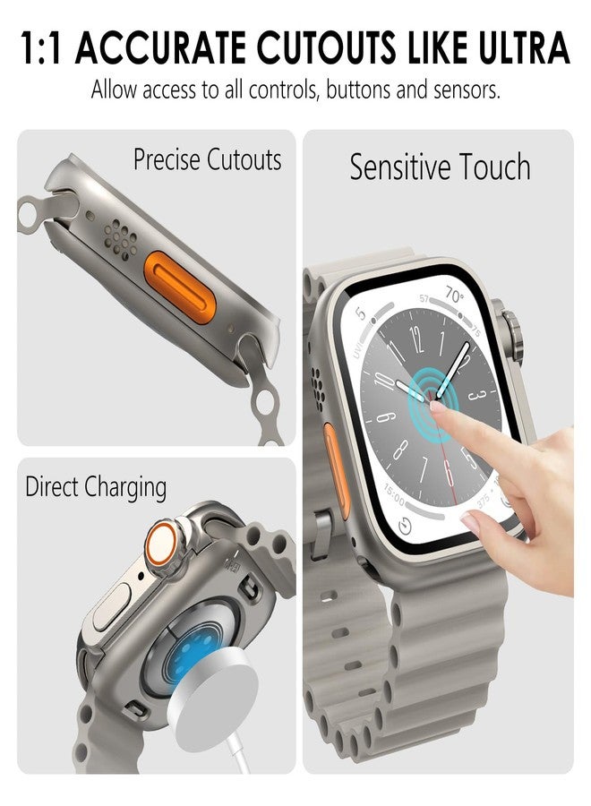 WINGLE 2 in 1 Waterproof Case for Apple Watch Series 9 8 7 45mm Screen Protector【Looks Like Apple Watch Ultra】, 2 Pack iWatch Face Cover + Back Bumper with Tempered Glass for Men, Titanium+Black - Image 3