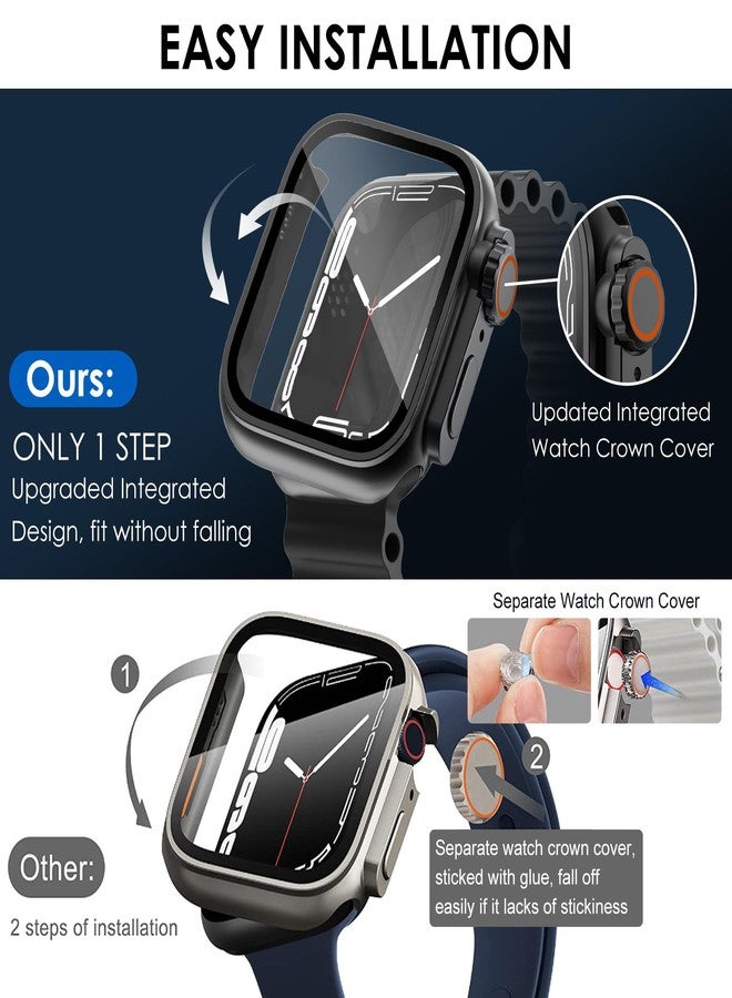 WINGLE 2 in 1 Waterproof Case for Apple Watch Series 9 8 7 45mm Screen Protector【Looks Like Apple Watch Ultra】, 2 Pack iWatch Face Cover + Back Bumper with Tempered Glass for Men, Titanium+Black - Image 4