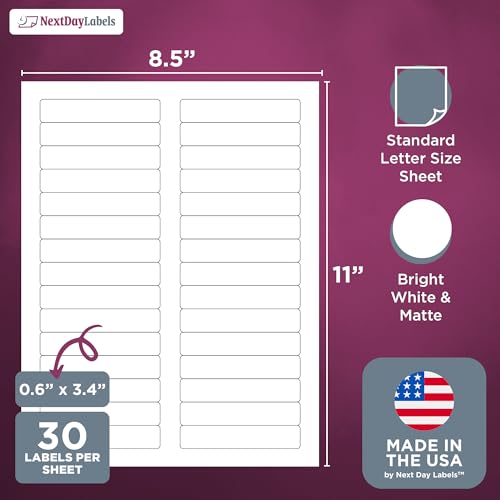 NextDayLabels - Laser/Ink Jet White Labels (2/3" x 3-7/16" - 30 Per Page | 750 Labels) - Image 2