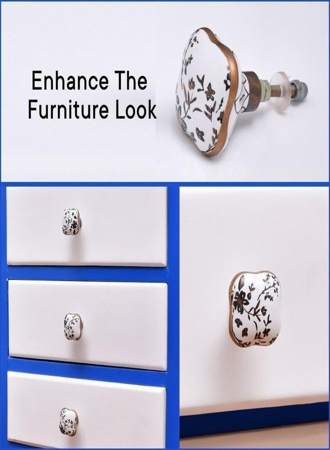 Indian-Shelf Premium White and Gold Cabinet Knobs for Drawer Pulls Square Designer Ceramic Single Hole Furniture Kitchen Dresser Handles Interior Door Hardware- 6 Piece - Image 5