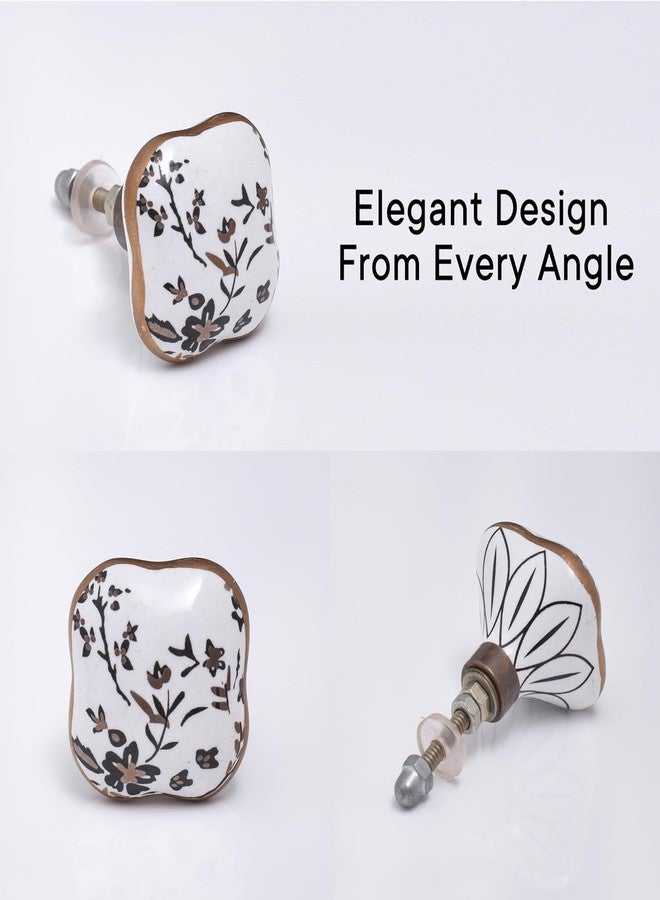 Indian-Shelf Premium White and Gold Cabinet Knobs for Drawer Pulls Square Designer Ceramic Single Hole Furniture Kitchen Dresser Handles Interior Door Hardware- 6 Piece - Image 4