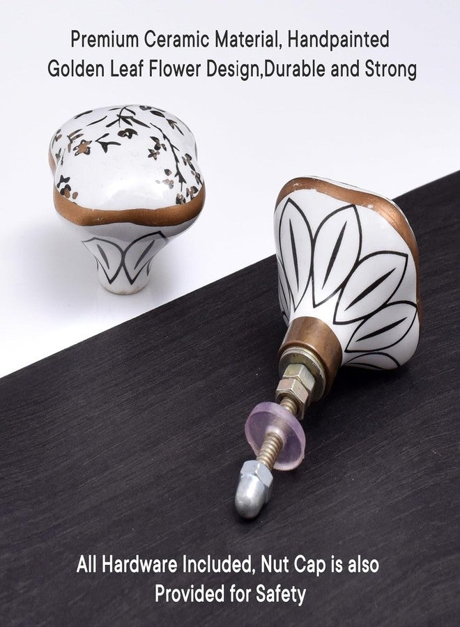 Indian-Shelf Premium White and Gold Cabinet Knobs for Drawer Pulls Square Designer Ceramic Single Hole Furniture Kitchen Dresser Handles Interior Door Hardware- 6 Piece - Image 3