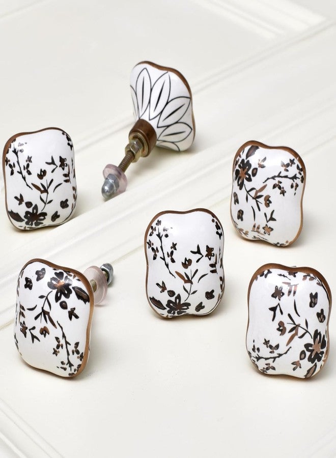 Indian-Shelf Premium White and Gold Cabinet Knobs for Drawer Pulls Square Designer Ceramic Single Hole Furniture Kitchen Dresser Handles Interior Door Hardware- 6 Piece - Image 1