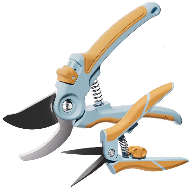 NEXON Garden Pruning Shears 2 Pack, 8" Bypass Hand Pruner & 6.25" Precision Garden Scissors, Professional Garden Clippers for Plants and Flowers - Image 1