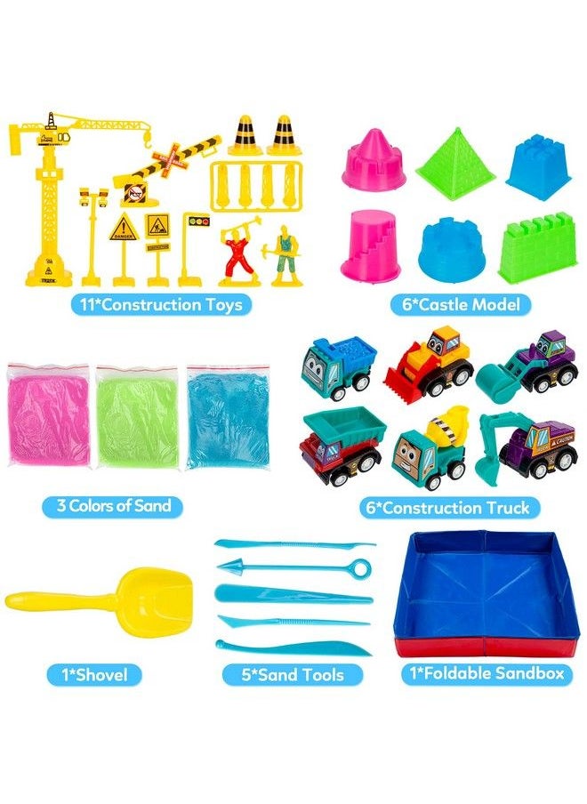 ThinkMax Sand For Kids 3Lbs Sand 6 Mini Construction Trucks Construction Toys And Signs Castle Sand Molds Tools Foldable Box And Storage Bin Tote 43Pcs Sand Toys Set For Boys Grils  - Image 4