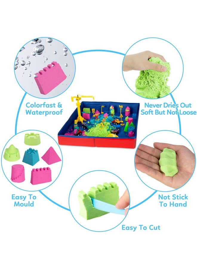 Sand For Kids 3Lbs Sand 6 Mini Construction Trucks Construction Toys And Signs Castle Sand Molds Tools Foldable Box And Storage Bin Tote 43Pcs Sand Toys Set For Boys Grils