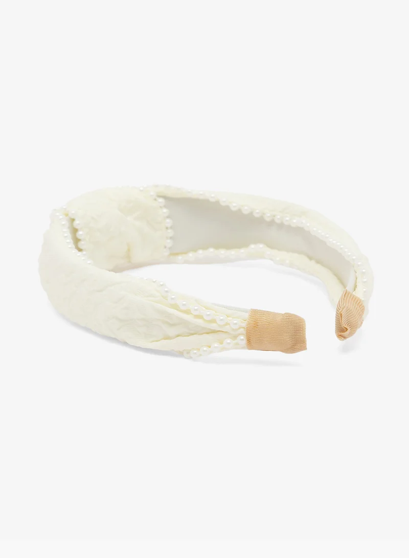 خزانة Pearl Embellished Bow Detail Headband