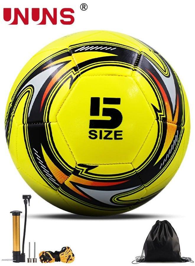 UNUNS Soccer Ball Size 5,Training Football For Kids Youth Adults,Double Layer Anti-Explosion Football,Indoor Outdoor Play Game Training Practice Pump,Ball Bag And Net Bag,Durable - Image 1