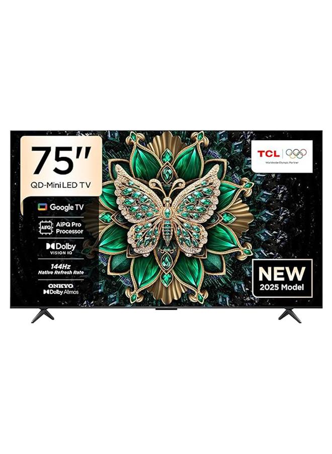 Television 75 Inch Smart TV 4K QD-Mini LED Colorful Quantum Crystal HDR 10+ Gaming Google TV, 144Hz Native Refresh Rate, ONKYO 2.1 Hi-Fi, Dolby Atmos, AI Mode, (2025 Model) 75C6K Black