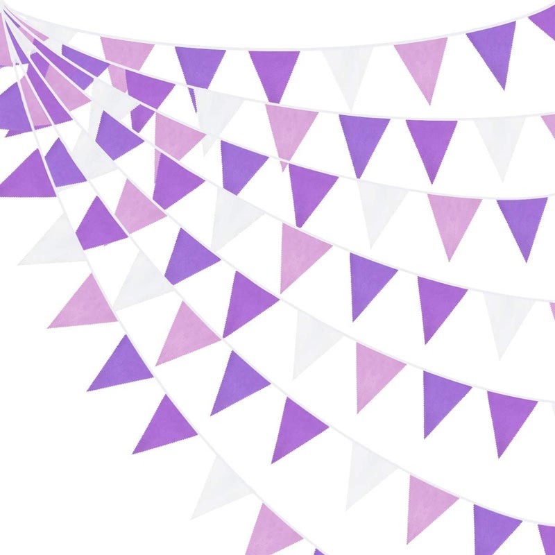 pinkblume 10M/32Ft Purple Party Decorations Kit Light Color Reusable Banner Fabric Triangle Flag Cotton Bunting Garland Kit for Wedding Birthday Home Nursery Outdoor Garden Hanging Festivals Parties Decorations - Image 1