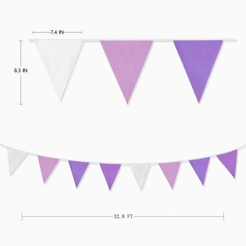 pinkblume 10M/32Ft Purple Party Decorations Kit Light Color Reusable Banner Fabric Triangle Flag Cotton Bunting Garland Kit for Wedding Birthday Home Nursery Outdoor Garden Hanging Festivals Parties Decorations - Image 2