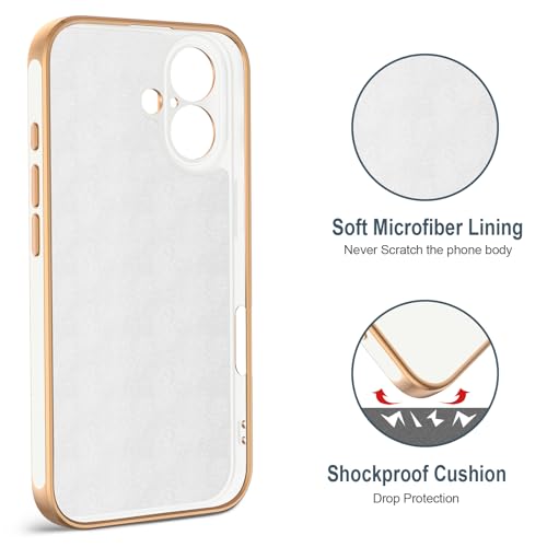 Hython for iPhone 16 Case with Ring Stand, 360° Rotatable Ring Holder Magnetic Kickstand, Plating Rose Gold Edge Soft Cover Protective Phone Case for iPhone 16 6.1", White - Image 3