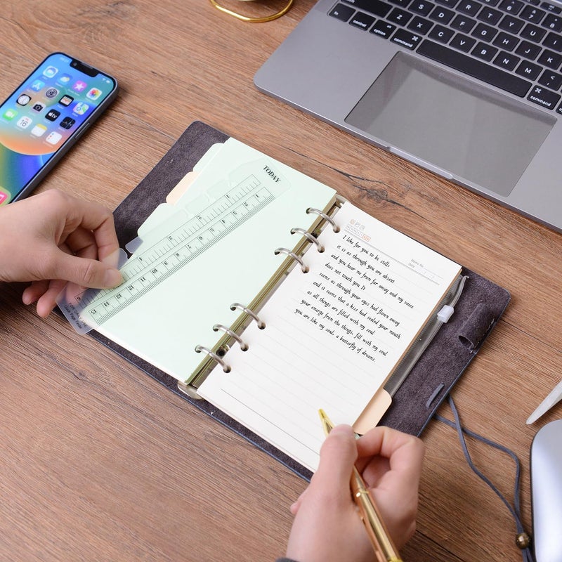 WONDERPOOL Leather Journal Lined Paper Notebook & Pen - Refillable 6 Ring Binder Writing Spiral Diary with Ruled Notepads Vintage Cover for Office Travel Work and Plan Agenda (a-Mist blue, A6) - Image 5