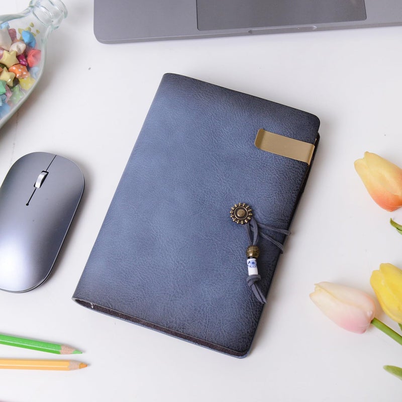 WONDERPOOL Leather Journal Lined Paper Notebook & Pen - Refillable 6 Ring Binder Writing Spiral Diary with Ruled Notepads Vintage Cover for Office Travel Work and Plan Agenda (a-Mist blue, A6) - Image 2