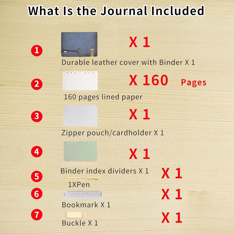 WONDERPOOL Leather Journal Lined Paper Notebook & Pen - Refillable 6 Ring Binder Writing Spiral Diary with Ruled Notepads Vintage Cover for Office Travel Work and Plan Agenda (a-Mist blue, A6) - Image 3