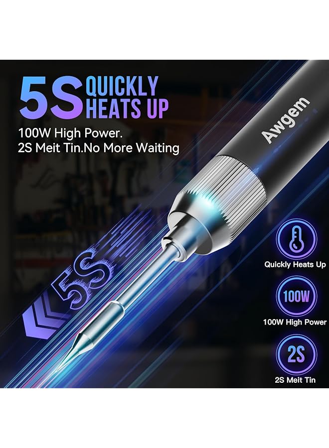 erorex Soldering Iron Soldering Tool Hd Color Display Temperature Control Accurate 392°F 842°F Smart Mini Portable Soldering Iron Usb Soldering Iron Fast Heating With 2 Charging Cords. - Image 4