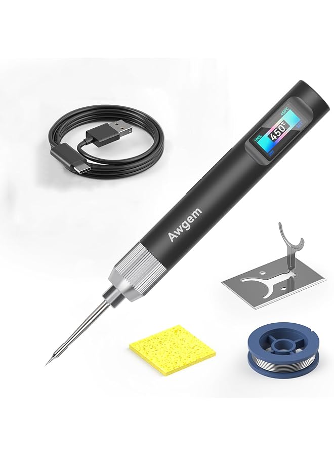 erorex Soldering Iron Soldering Tool Hd Color Display Temperature Control Accurate 392°F 842°F Smart Mini Portable Soldering Iron Usb Soldering Iron Fast Heating With 2 Charging Cords. - Image 1