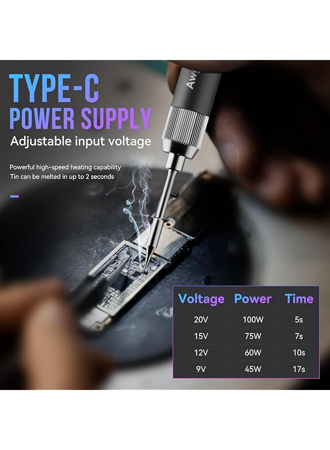 erorex Soldering Iron Soldering Tool Hd Color Display Temperature Control Accurate 392°F 842°F Smart Mini Portable Soldering Iron Usb Soldering Iron Fast Heating With 2 Charging Cords. - Image 2