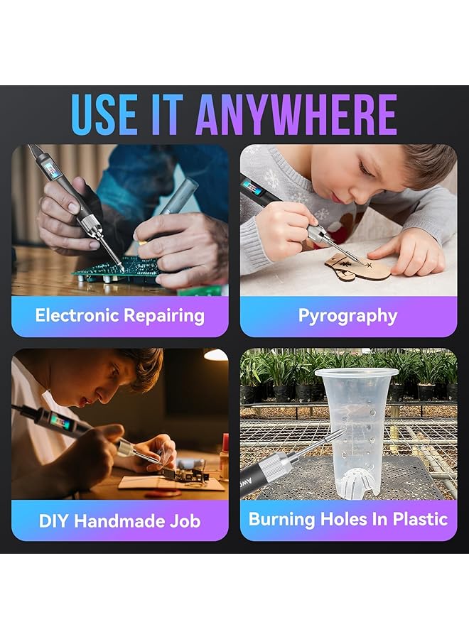 erorex Soldering Iron Soldering Tool Hd Color Display Temperature Control Accurate 392°F 842°F Smart Mini Portable Soldering Iron Usb Soldering Iron Fast Heating With 2 Charging Cords. - Image 3