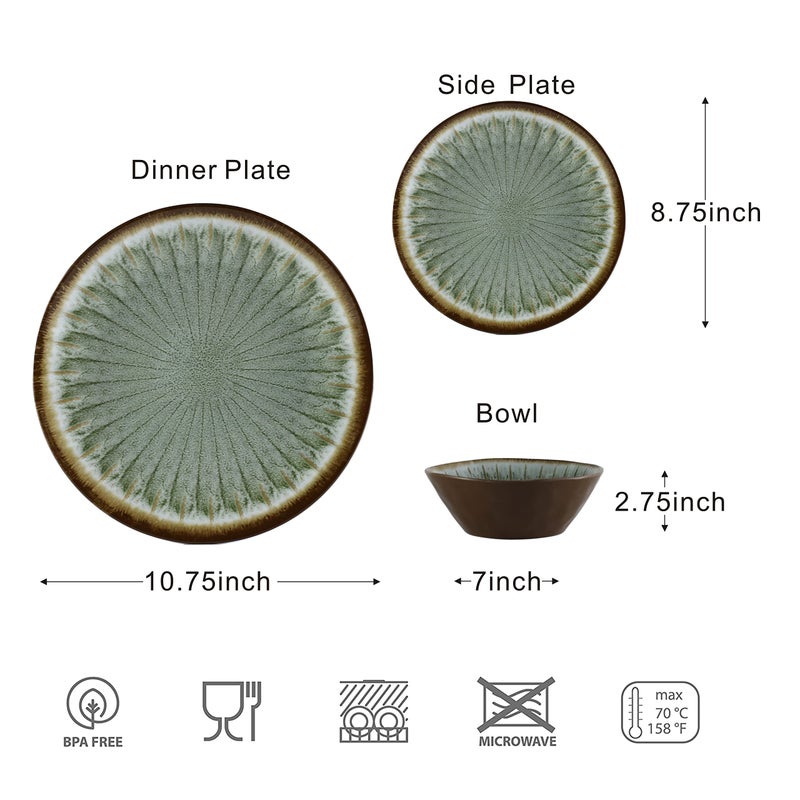 Gufaith Melamine Dinnerware Sets for 4,12 Pcs Party Plates and Bowls Sets,Outdoor Use Harvest Dinner Dishes Set,Great for RVs Camping,Lightweight Unbreakable,Dishwasher Safe,Sage Green - Image 4
