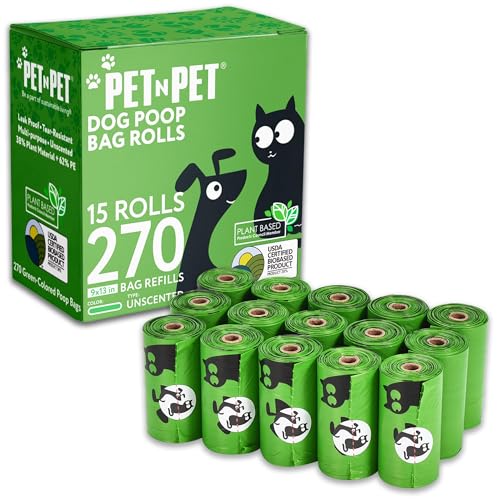 Pet N Pet 270 Counts Green Poop Bags for Dogs 38 Plant Based  62 PE Extra Thick Dog Poop Bags Rolls 9 x 13 Unscented Dog Waste Bag Pet Supplies for Dogs - Image 1