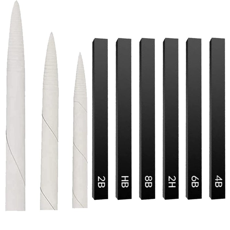 URBAN BOX Compressed Charcoal Graphite Sticks with Paper Blending Stump for Student Artist Charcoal Sketch Drawing Tools Art Supplies for Drawing and Shading Pack of 9 Pcs - Image 1