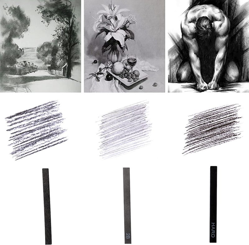 URBAN BOX Compressed Charcoal Graphite Sticks with Paper Blending Stump for Student Artist Charcoal Sketch Drawing Tools Art Supplies for Drawing and Shading Pack of 9 Pcs - Image 2