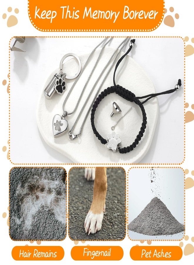 OIDEA Pet Cremation Jewelry Set for Ashes: 3 Pcs Paw Print Heart Urn Necklace Adjustable String Bracelet Urns Keychain Memorial Keepsake with Filling Kit for Cat & Dog Lover Sympathy Gifts - Image 5