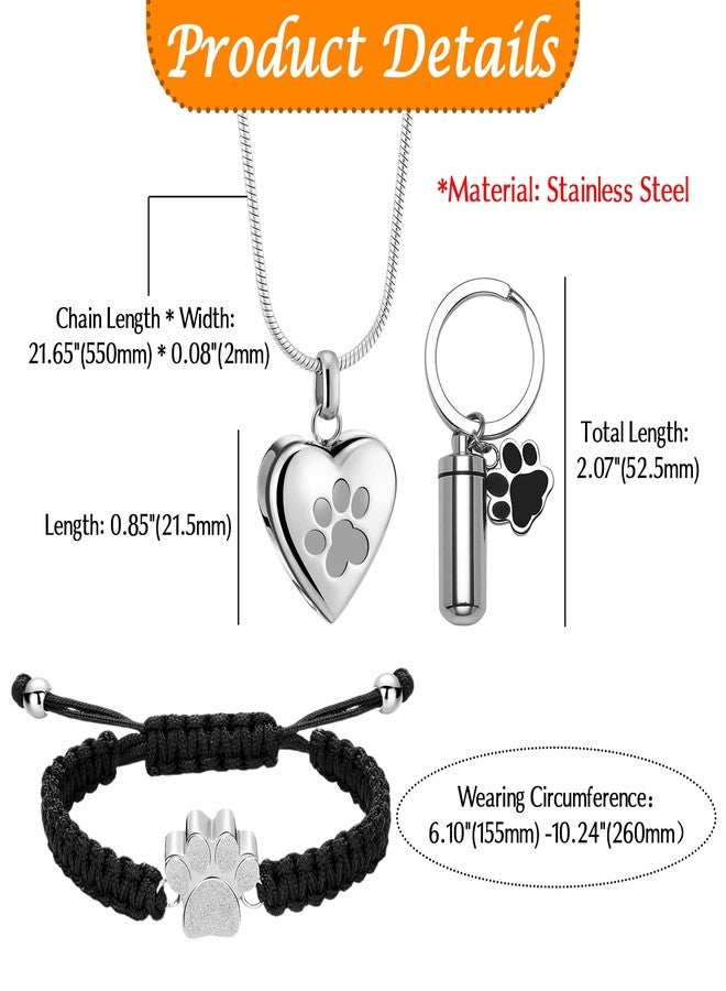 OIDEA Pet Cremation Jewelry Set for Ashes: 3 Pcs Paw Print Heart Urn Necklace Adjustable String Bracelet Urns Keychain Memorial Keepsake with Filling Kit for Cat & Dog Lover Sympathy Gifts - Image 4