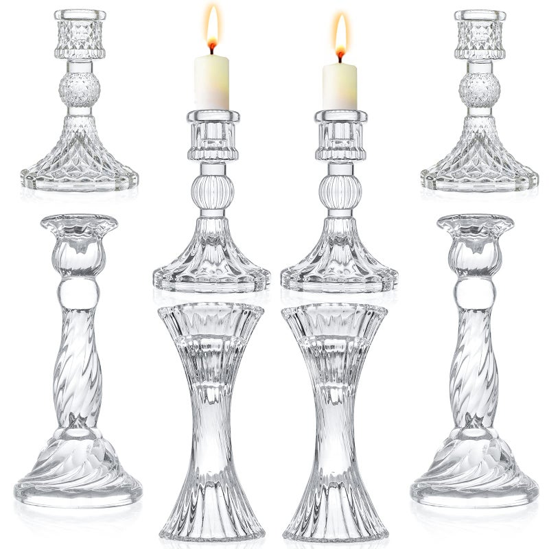 Glass Candlestick Holders  Set of 8 Clear Taper Candlestick GlassesCrystal Candlefor All Formal EventsCandlelight DinnerWedding Dinning PartyHome Decoration