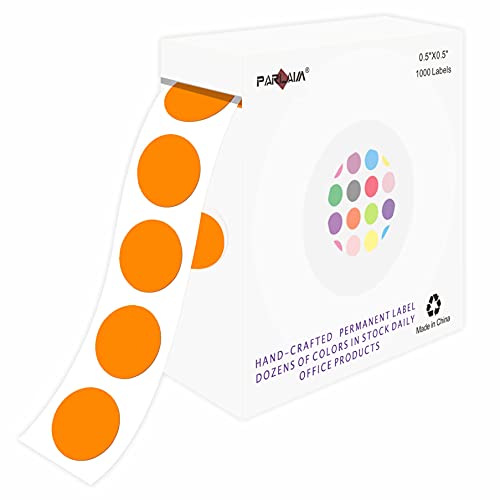 PARLAIM 1/2" Orange Round Color Coding Circle Dot Labels on a Roll, 1000 Stickers in Plastic Dispenser Box, 0.5 inch Diameter - Image 1