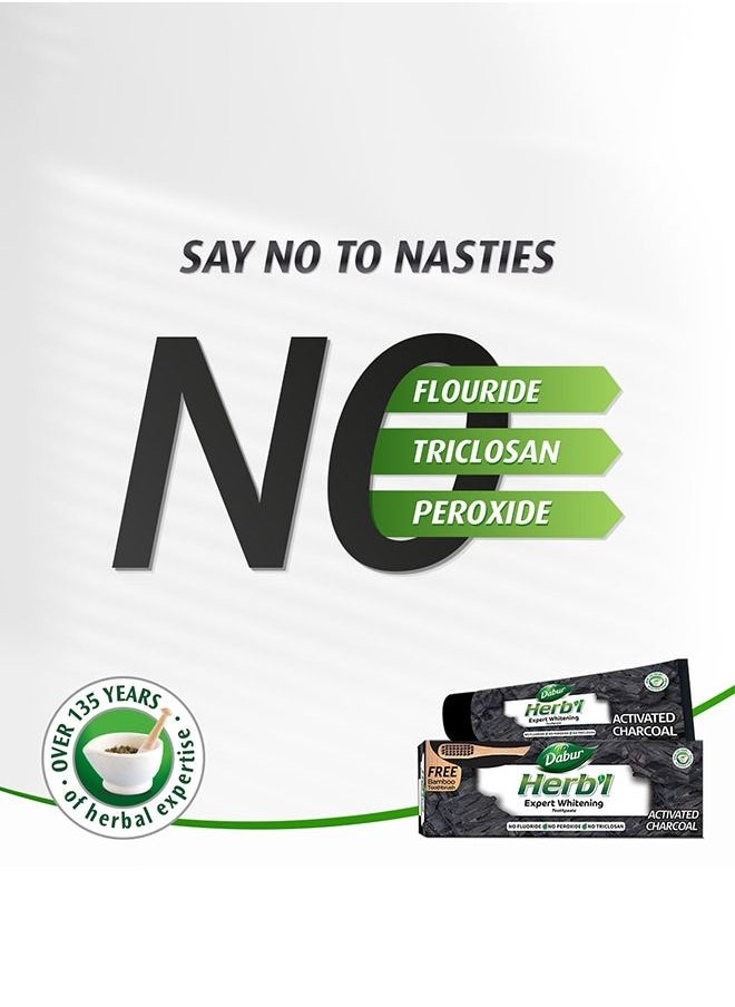 Dabur - Dabur Herbal Activated Charcoal Toothpaste | Enriched with Activated Charcoal | For Healthy Gums & Strong Teeth - 150g + Bamboo Toothbrush - Image 1