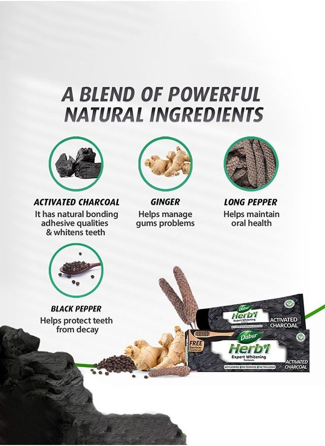 Dabur - Dabur Herbal Activated Charcoal Toothpaste | Enriched with Activated Charcoal | For Healthy Gums & Strong Teeth - 150g + Bamboo Toothbrush - Image 1