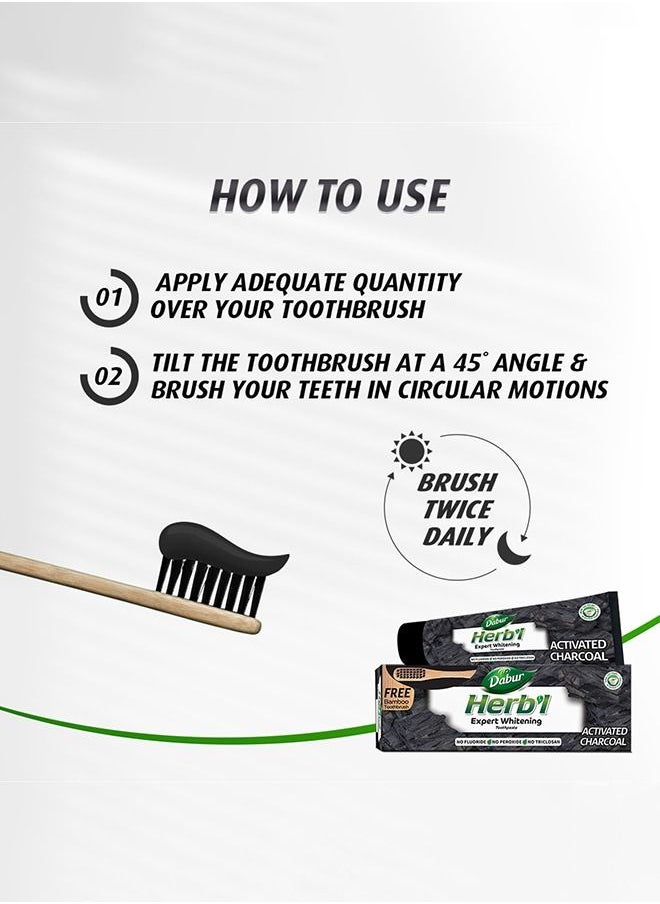 Dabur - Dabur Herbal Activated Charcoal Toothpaste | Enriched with Activated Charcoal | For Healthy Gums & Strong Teeth - 150g + Bamboo Toothbrush - Image 1