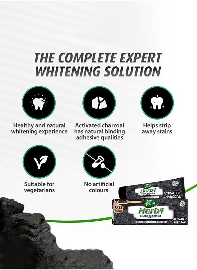 Dabur - Dabur Herbal Activated Charcoal Toothpaste | Enriched with Activated Charcoal | For Healthy Gums & Strong Teeth - 150g + Bamboo Toothbrush - Image 1