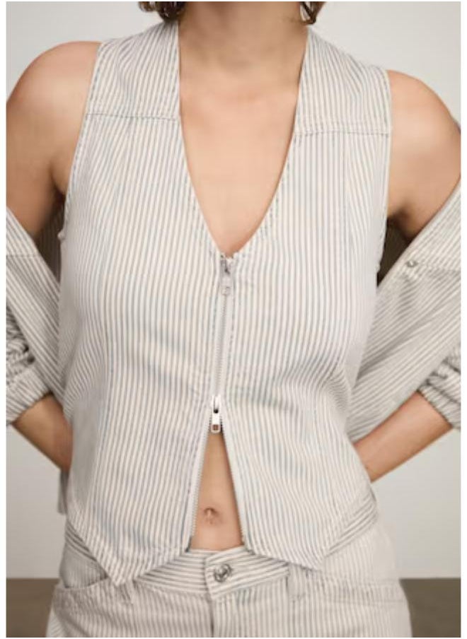 MANGO - Striped Gilet With Zip Waistcoat - Image 1