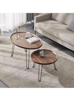 Coffee Table Set of 2 Stackable MDF Top Side Table Round Set Table Combination Small Set Table Set Industrial Style Side Table Round for Living Room, Balcony