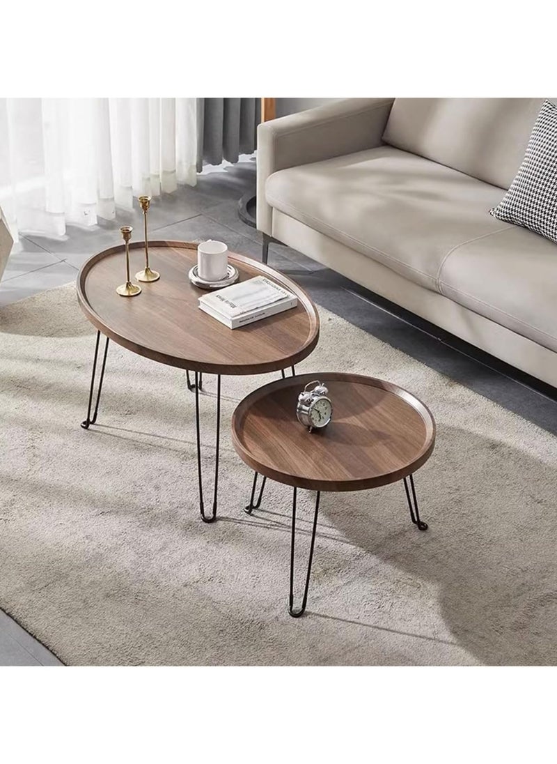 DubaiGallery Coffee Table Set of 2 Stackable MDF Top Side Table Round Set Table Combination Small Set Table Set Industrial Style Side Table Round for Living Room, Balcony  - Image 1