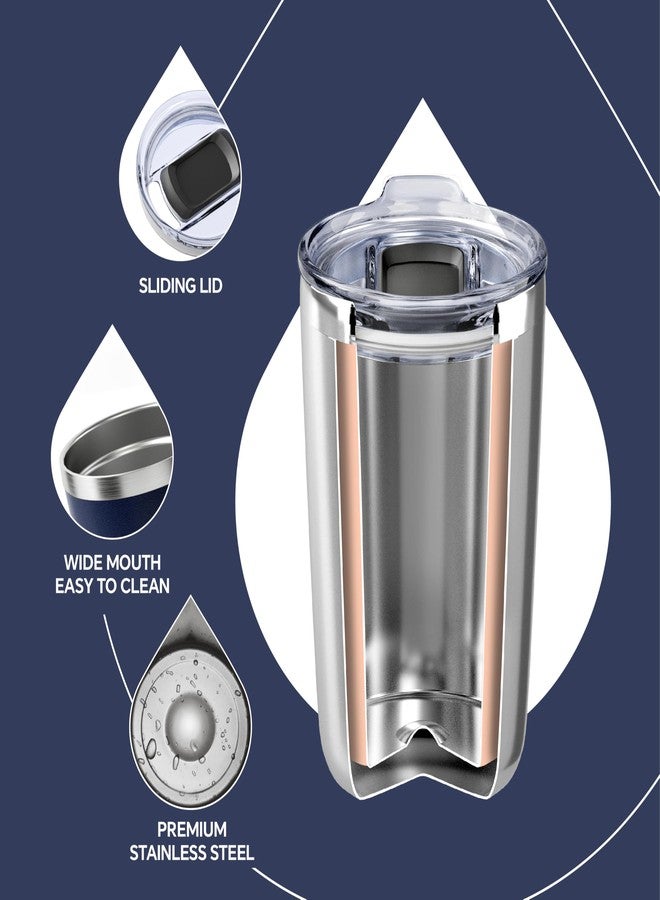 Ideus 20 oz Tumbler, Travel Coffee Mug with Splash Proof Sliding Lid, Double Wall Stainless Steel Vacuum Insulated Coffee Mug for Home and Office, Keep Beverages Hot or Cold, Navy blue - Image 3